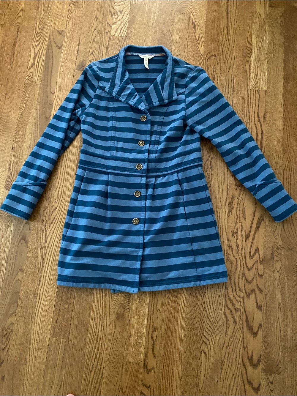 Matilda Jane Teal and Navy Striped Trench Coat Jacket